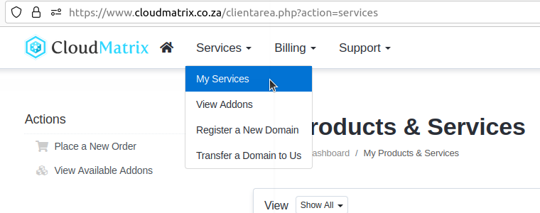Cloud Matrix My Services menu item