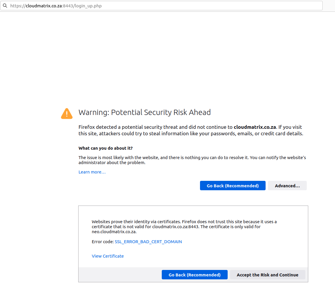 Browser Warning: Potential Security Risk Ahead